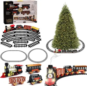 Large Classic Holiday Christmas Tree Train Set with Sounds Lights Smoke for Around Under The Christmas Tree