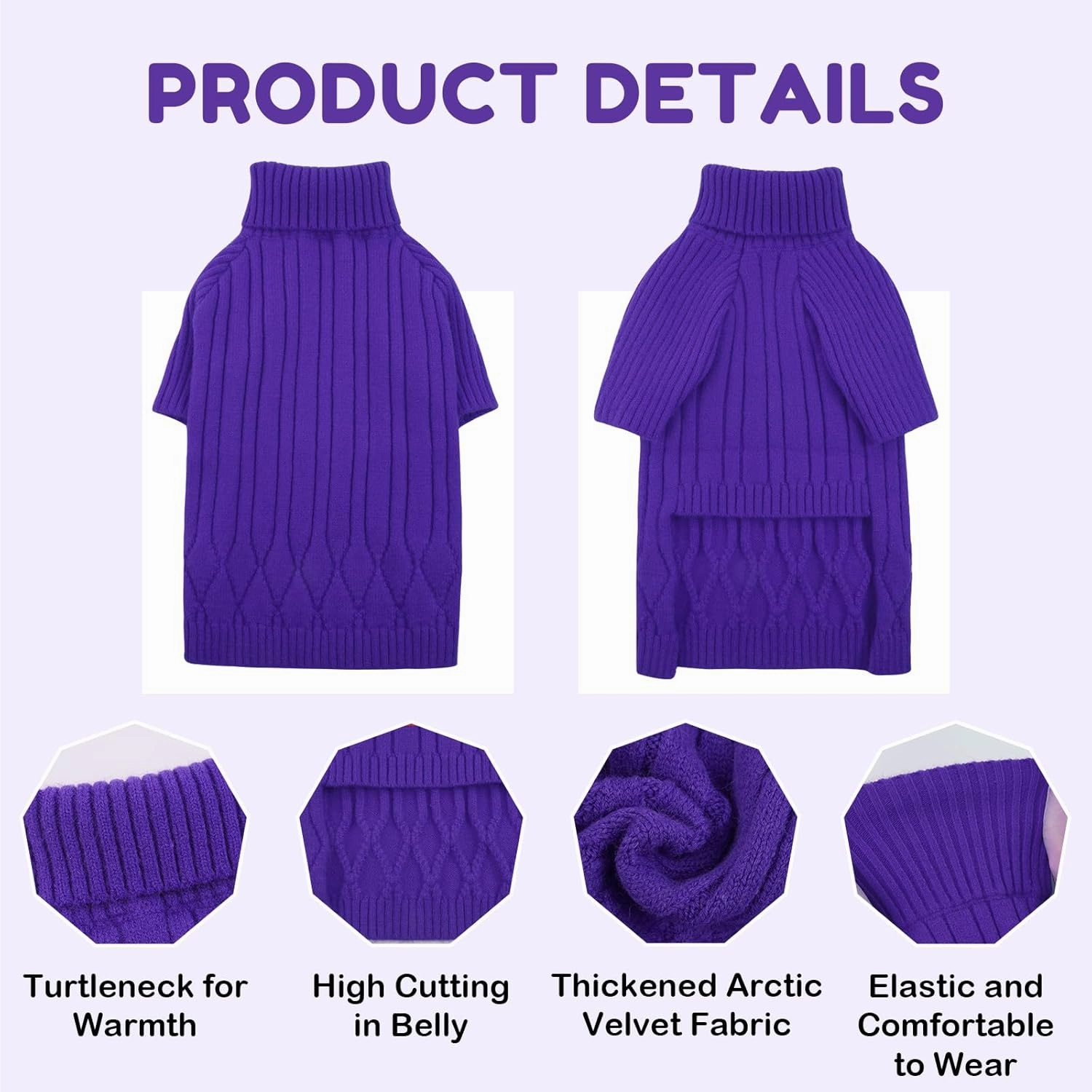 Large Breed Dog Sweaters, Warm Winter Fall Dog Sweaters for Dog Girls Boys, Turtleneck Dog Knitwear,Doggie Christmas Sweater,Pet Sweatshirt Clothes Outfit Knit Great Dane,Doberman(Purple XXXXL)