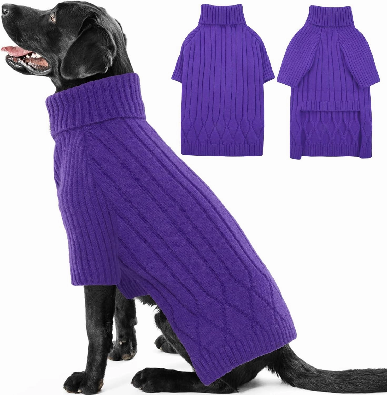 Large Breed Dog Sweaters, Warm Winter Fall Dog Sweaters for Dog Girls Boys, Turtleneck Dog Knitwear,Doggie Christmas Sweater,Pet Sweatshirt Clothes Outfit Knit Great Dane,Doberman(Purple XXXXL)