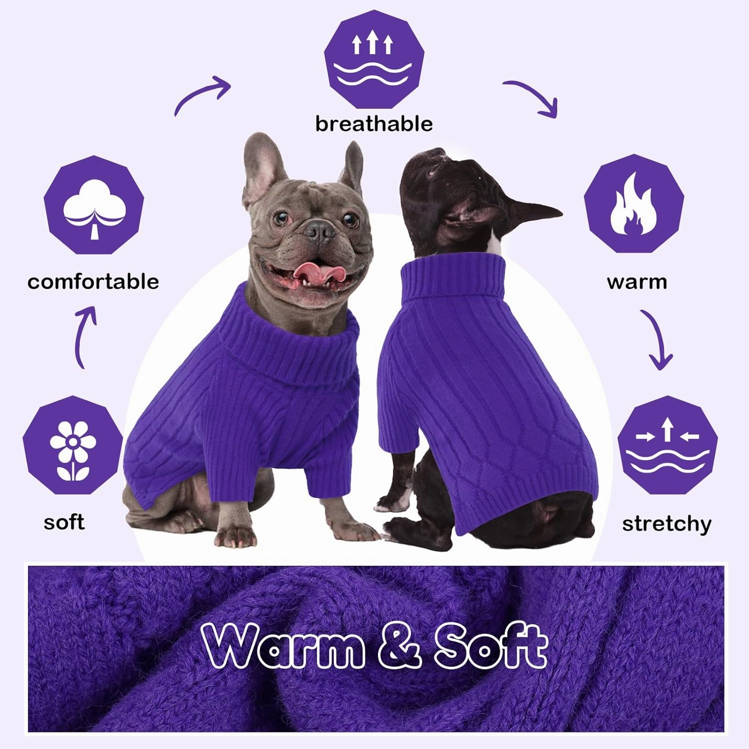 Large Breed Dog Sweaters, Warm Winter Fall Dog Sweaters for Dog Girls Boys, Turtleneck Dog Knitwear,Doggie Christmas Sweater,Pet Sweatshirt Clothes Outfit Knit Great Dane,Doberman(Purple XXXXL)