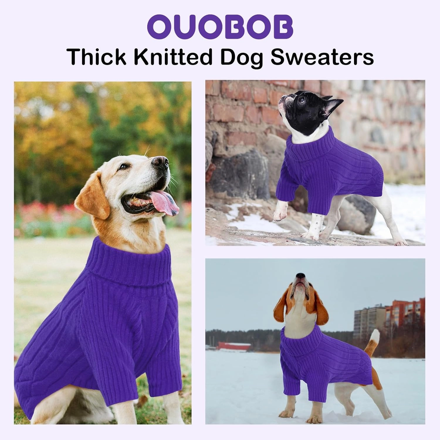 Large Breed Dog Sweaters, Warm Winter Fall Dog Sweaters for Dog Girls Boys, Turtleneck Dog Knitwear,Doggie Christmas Sweater,Pet Sweatshirt Clothes Outfit Knit Great Dane,Doberman(Purple XXXXL)