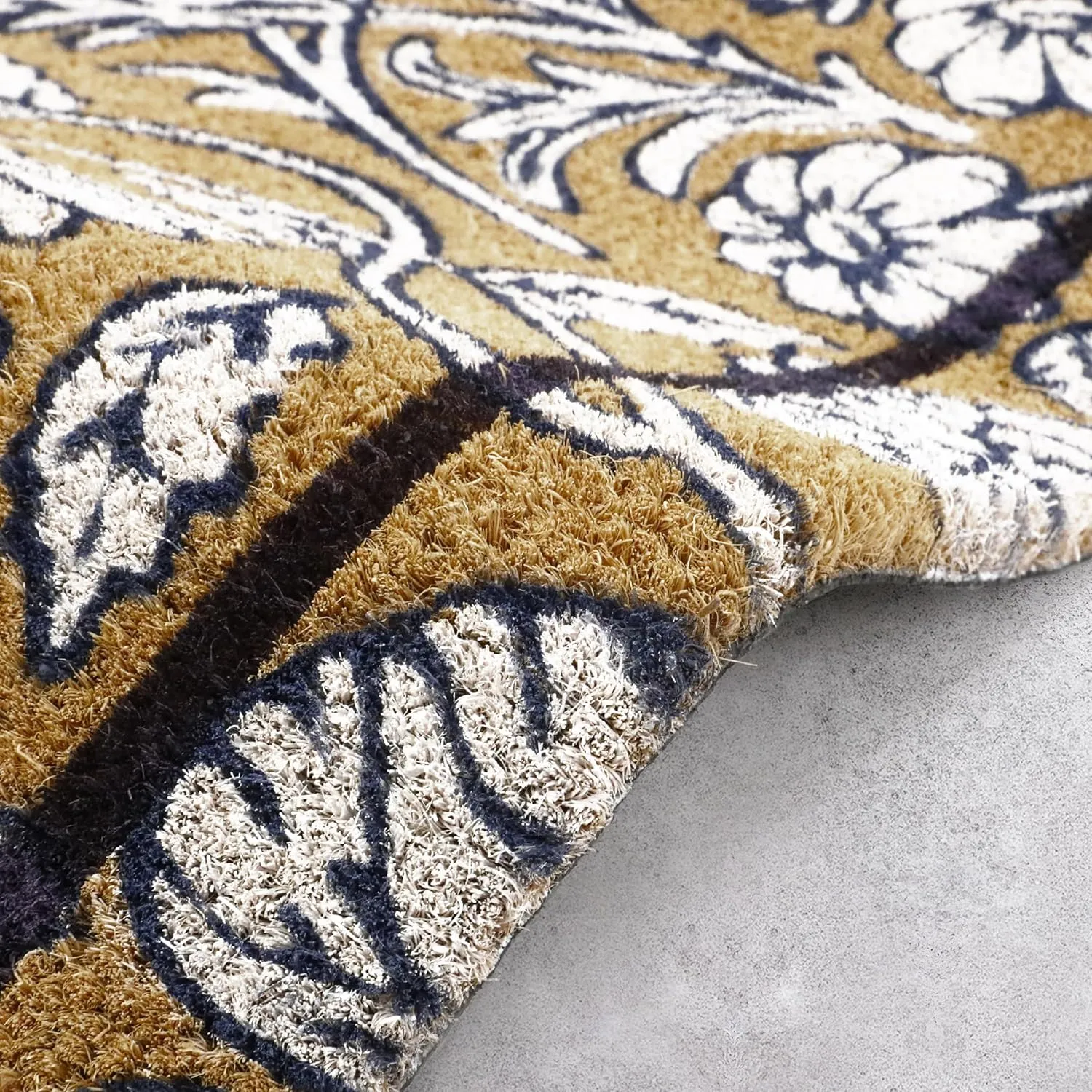 Laura Ashley Slip Resistant Elmdon Border Floral Design Coir Doormat - 17.5" x 30" - Natural Fiber Mat for Entryway