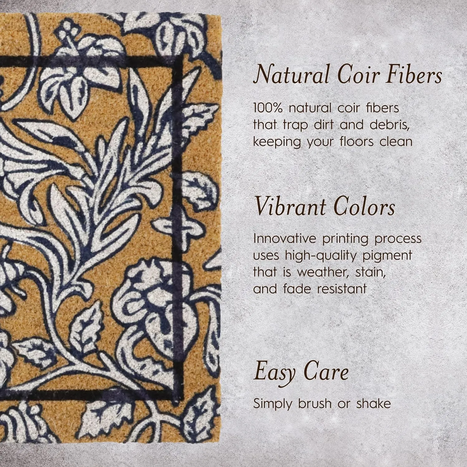 Laura Ashley Slip Resistant Elmdon Border Floral Design Coir Doormat - 17.5" x 30" - Natural Fiber Mat for Entryway
