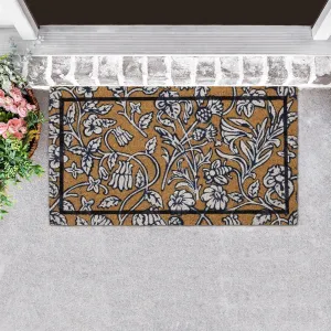 Laura Ashley Slip Resistant Elmdon Border Floral Design Coir Doormat - 17.5" x 30" - Natural Fiber Mat for Entryway