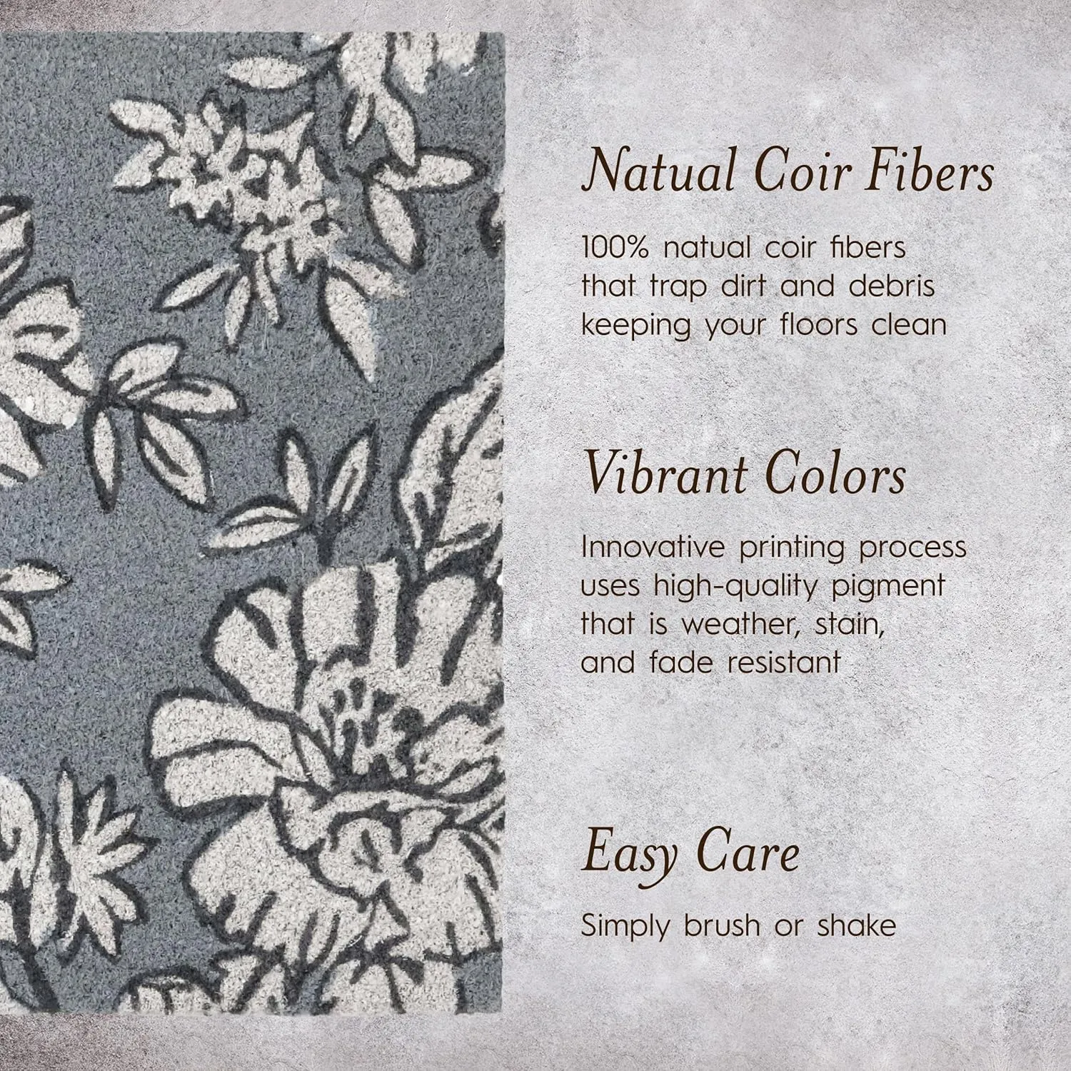 Laura Ashley Slip Resistant Light Blue Iris Floral Design Coir Doormat - 17.5" x 30" - Natural Fiber Mat for Entryway