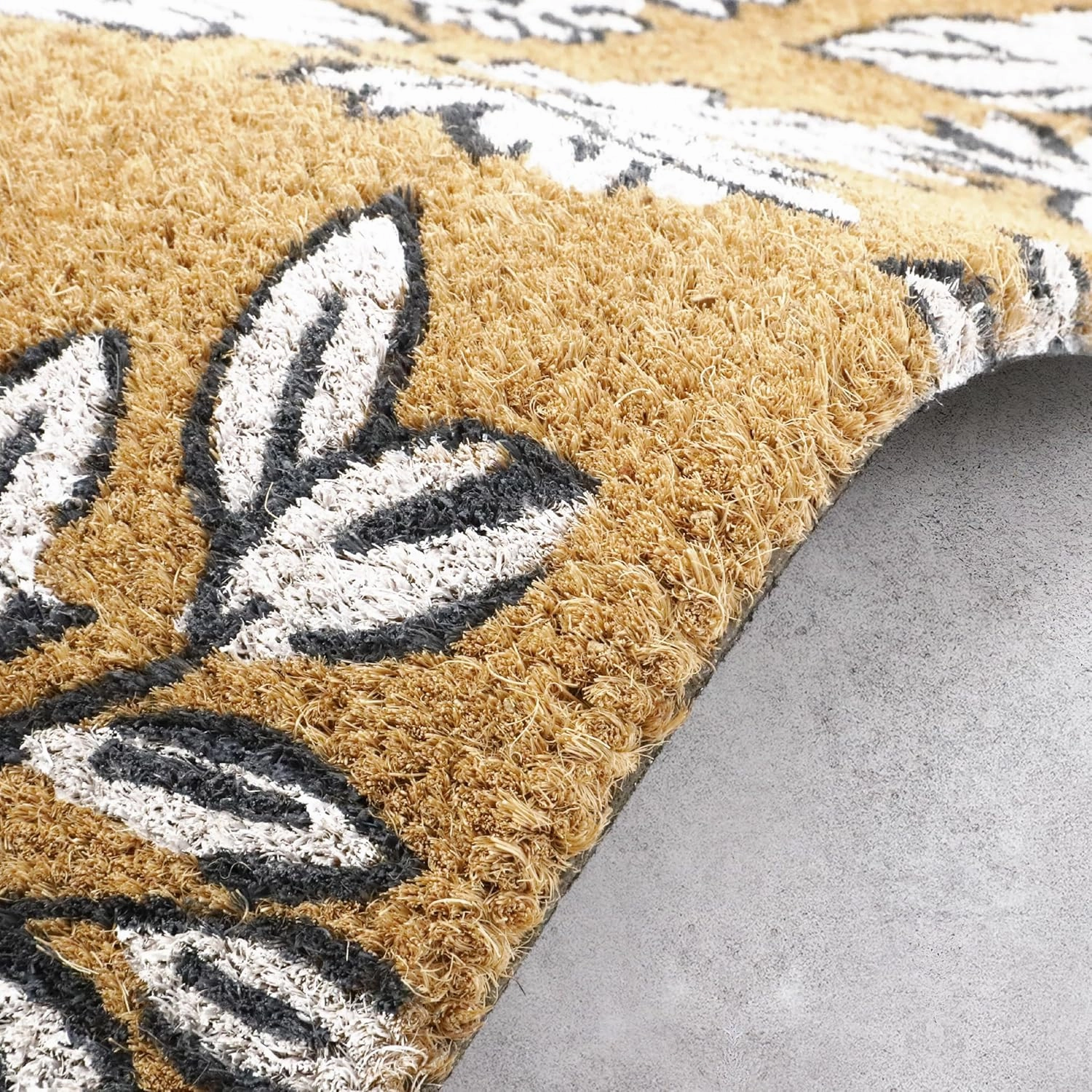 Laura Ashley Slip Resistant Beige Iris Floral Design Coir Doormat - 17.5" x 30" - Natural Fiber Mat for Entryway