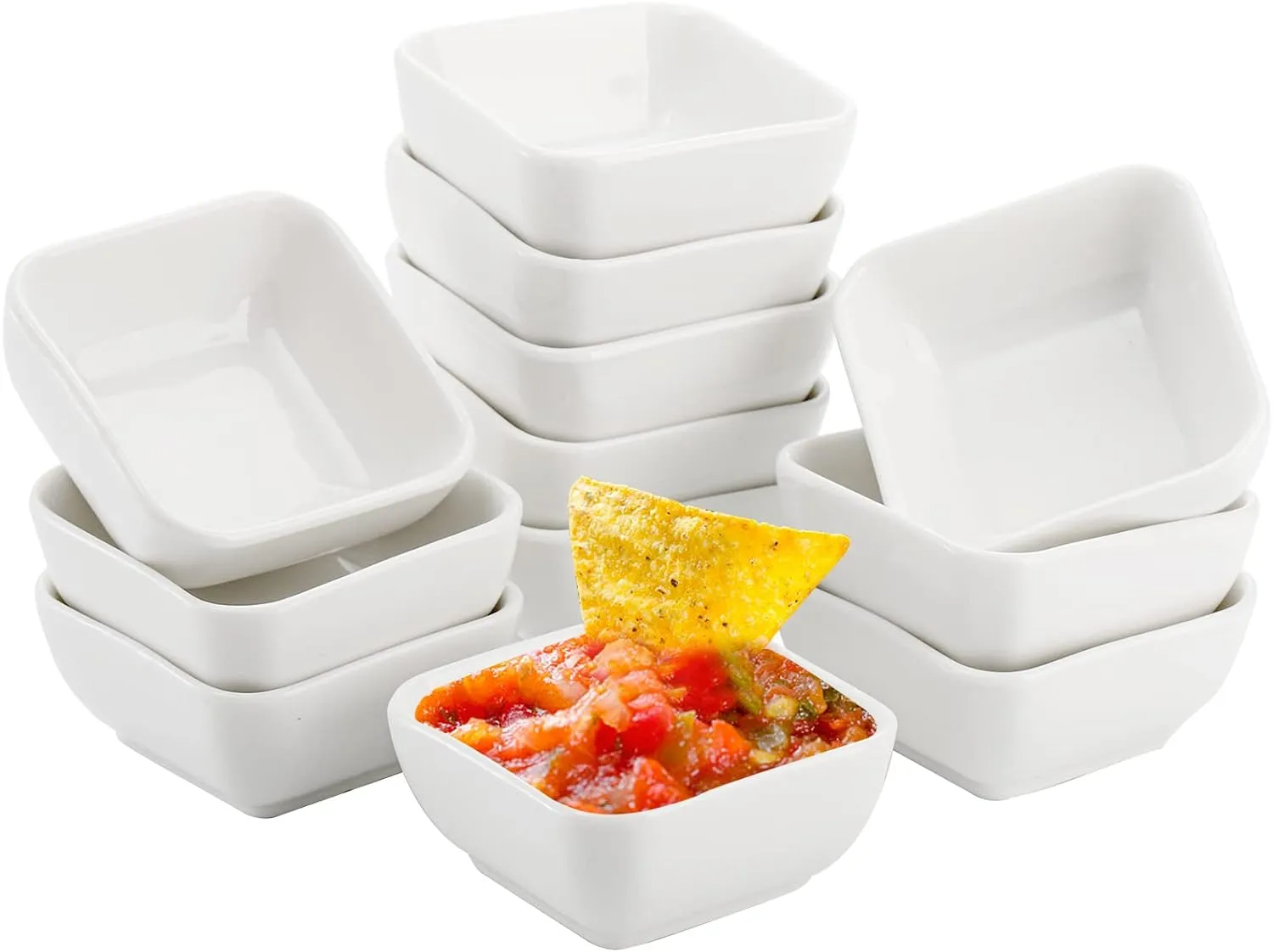 Lawei 12 Packs Ceramic Dip Bowls Set - 3 oz Condiments Server Dishes Mini Bowls Soy Sauce Dish for Sauce, Vinegar, Ketchup, BBQ and Party Dinner