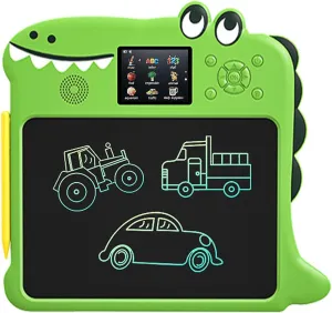 LCD Writing Tablet for Kids Educational Toy, Dinosaur Shaped Doodle Board with Color Drawing Learning Screen & Sound, Reusable Electronic Writing Pad(Green)