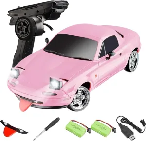 LDRC 1804 RC Drift Car with Gyro LED Lights, 1/18 Scale Mini MX-5 RWD 2.4GHz Full Proportional Control Racing Sport Car Alloy Body for Adults Hobbyists - RTR Version/2 Battery