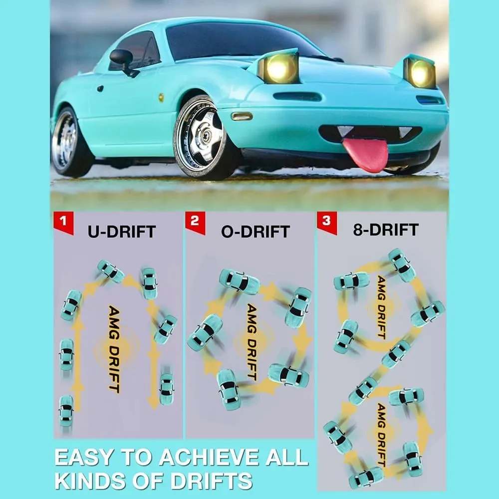 LDRC 1804 RC Drift Car with Gyro LED Lights, 1/18 Scale Mini MX-5 RWD 2.4GHz Full Proportional Control Racing Sport Car Alloy Body for Adults Hobbyists - RTR Version/2 Battery