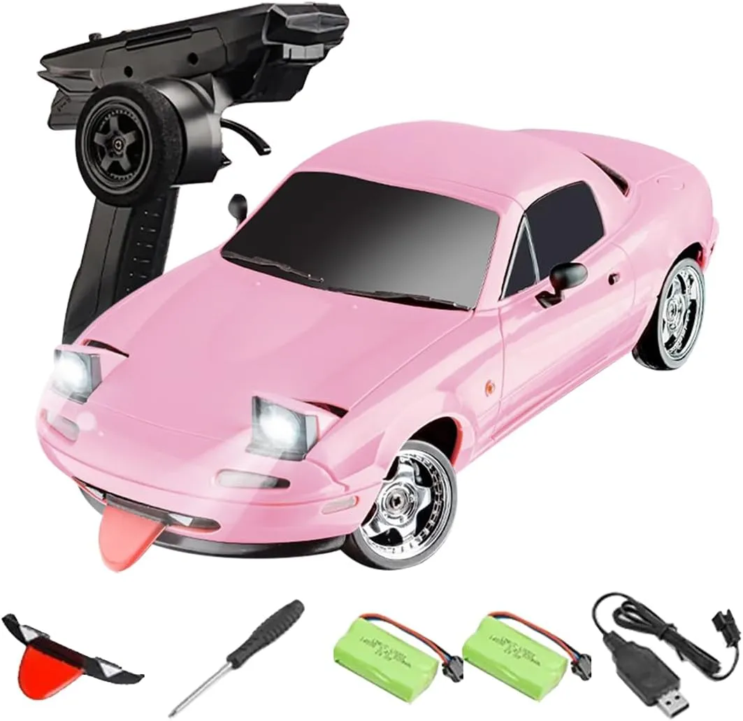 LDRC 1804 RC Drift Car with Gyro LED Lights, 1/18 Scale Mini MX-5 RWD 2.4GHz Full Proportional Control Racing Sport Car Alloy Body for Adults Hobbyists - RTR Version/2 Battery