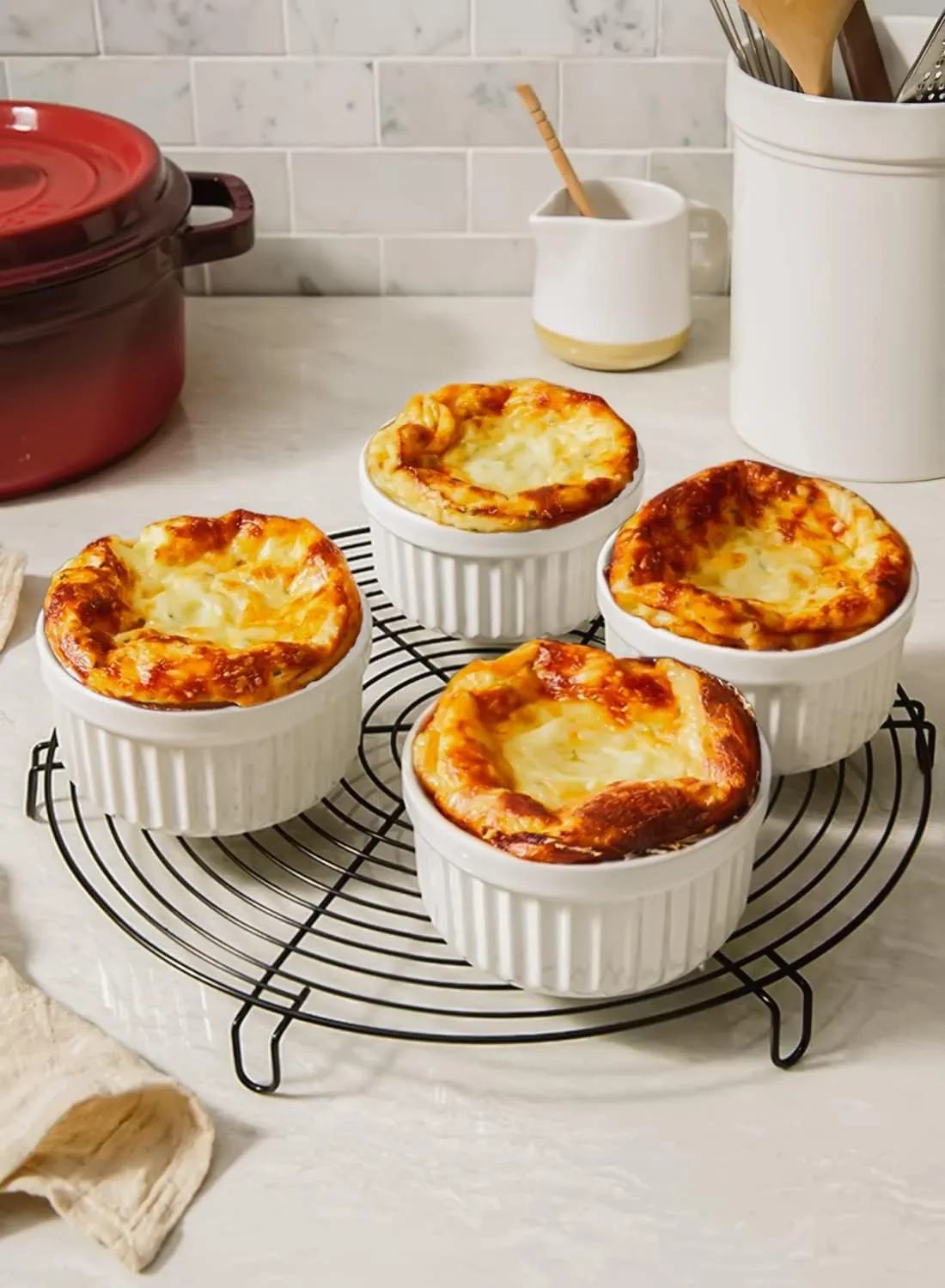 LE TAUCI Ramekins 8 OZ Oven Safe, Creme Brulee Ramekins, Pudding Custard Cups Souffle Ramiken, Dipping Sauce Dishes, Ceramic Ramekin Bowls Set of 6, White