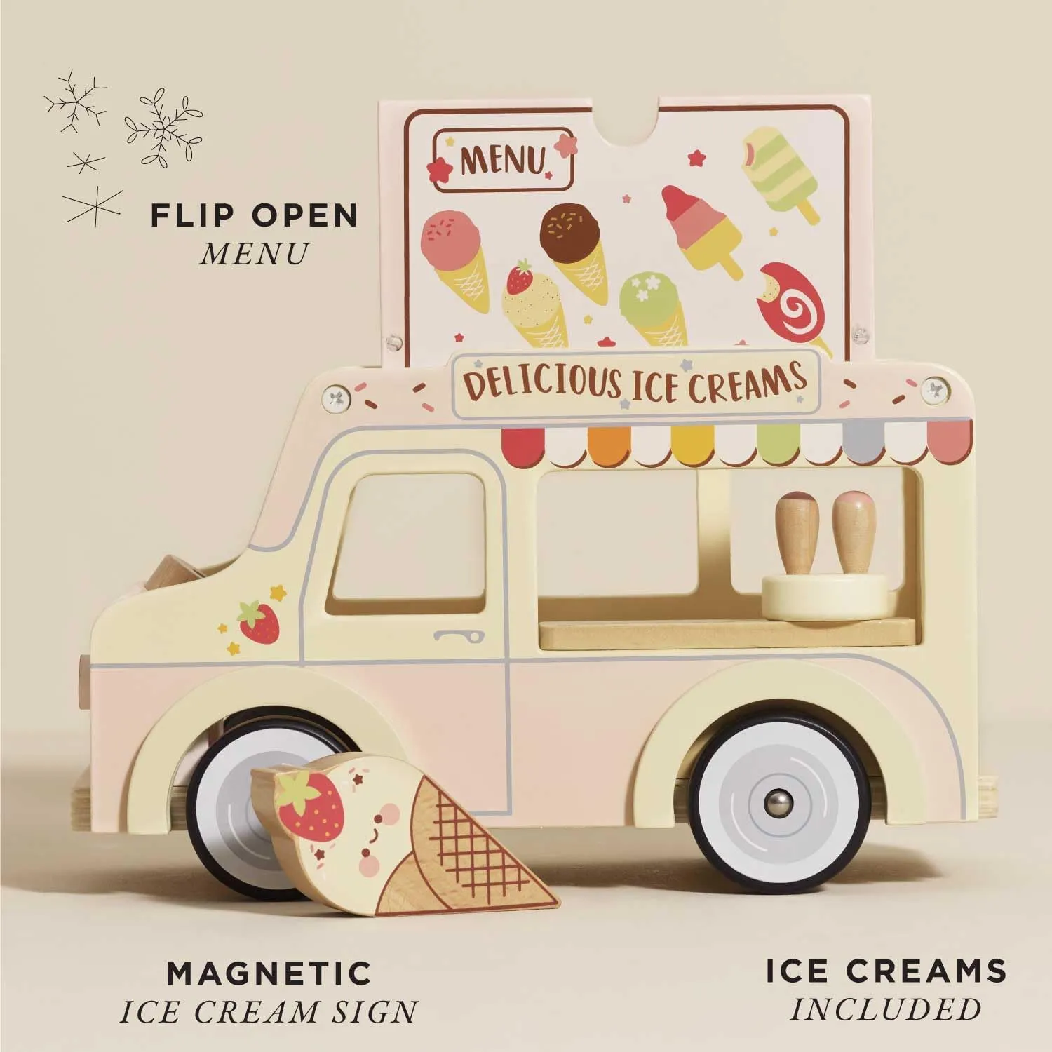 Le Toy Van - Wooden Doll House Dolly Ice Cream Van Play Set for Dolls Houses | Daisylane Dolls House Furniture Sets - Suitable for Ages 3 