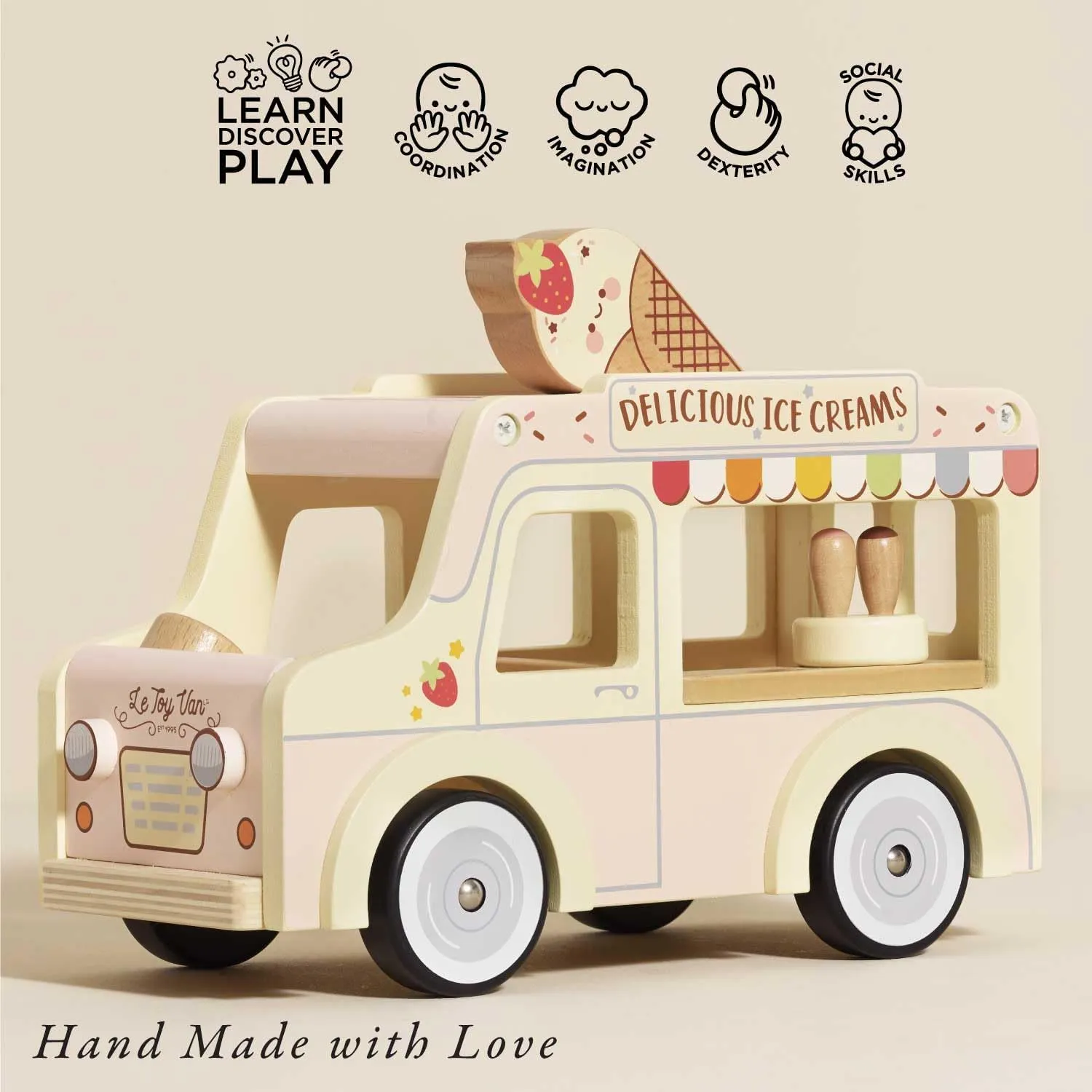 Le Toy Van - Wooden Doll House Dolly Ice Cream Van Play Set for Dolls Houses | Daisylane Dolls House Furniture Sets - Suitable for Ages 3 