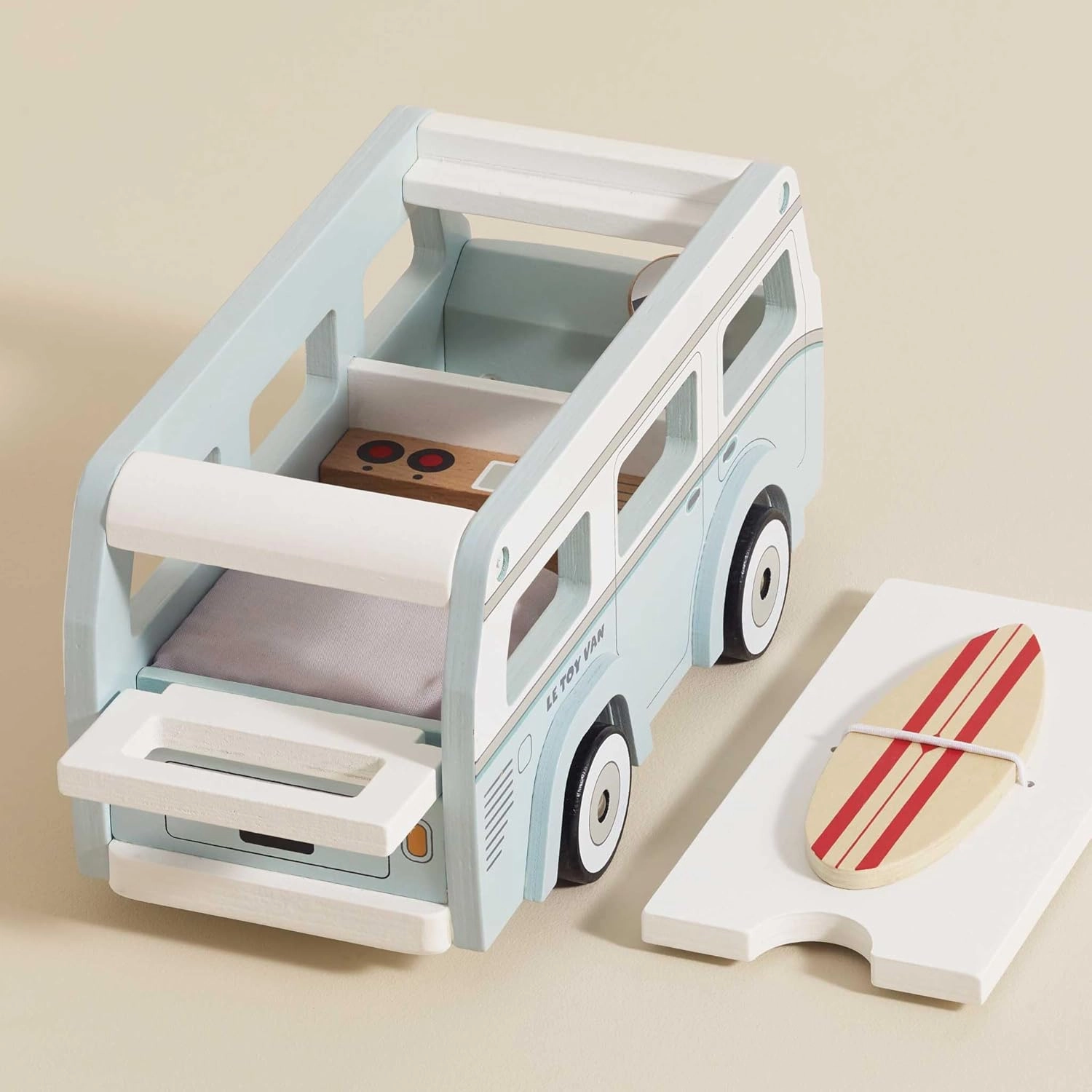 Le Toy Van - Wooden Holiday Campervan with Detachable Surfboard | Suitable for 3 Year Old  