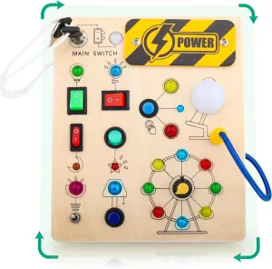 LED Light Switch Activity Busy Board - Montessori Toddler Learning Toys 1-5 Year Old, Fine Motor Skills Busy Board, Travel Sensory Toys for Boys & Girls