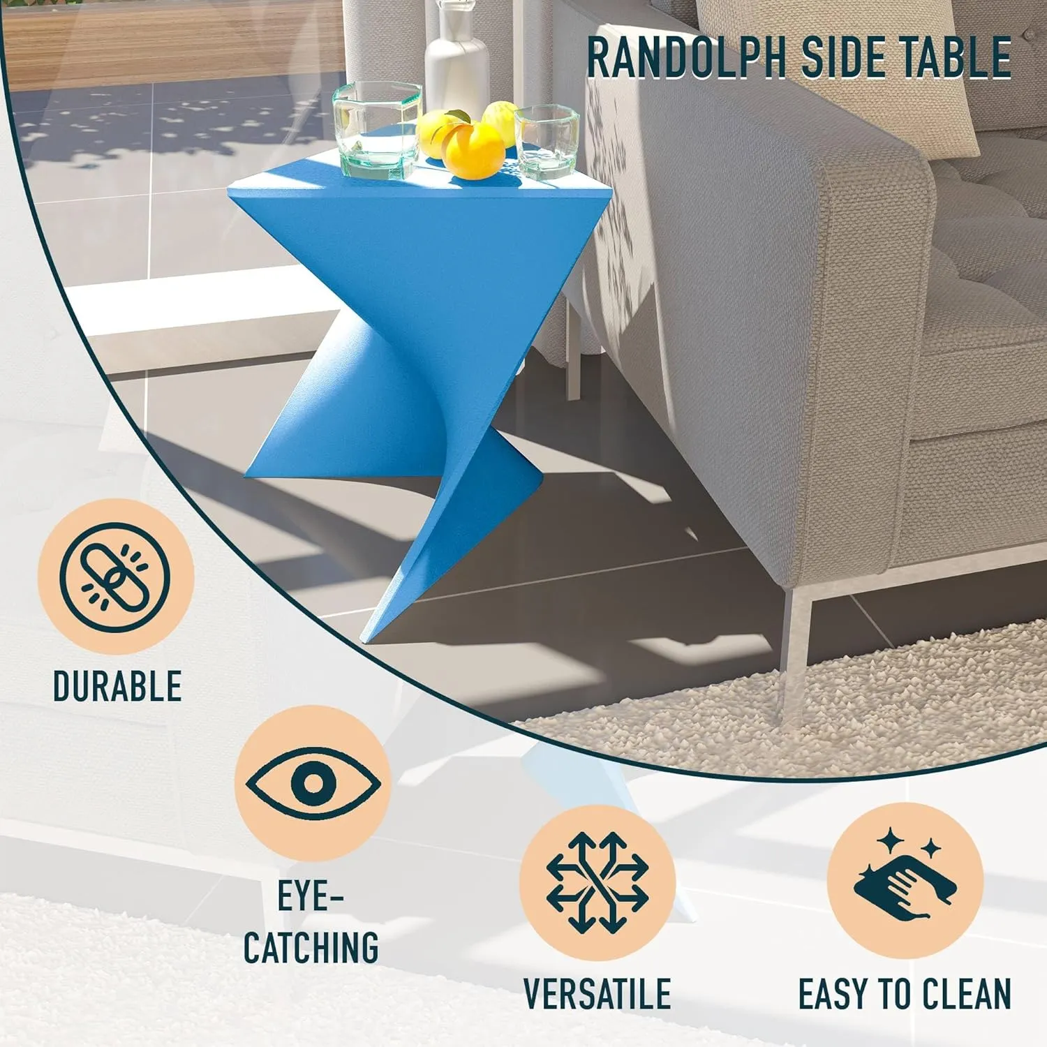LeisureMod Modern Blue Accent End Table - Stylish Vanity Side Table for Bedroom, Living Room, or Office