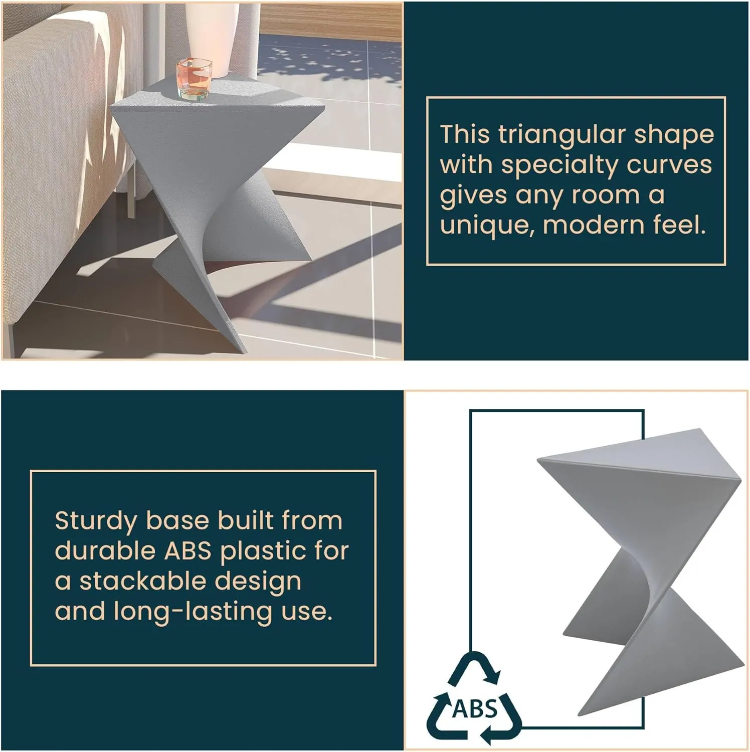 LeisureMod Modern Grey Accent Side Table - Stylish Side Vanity Table for Bedroom & Living Room