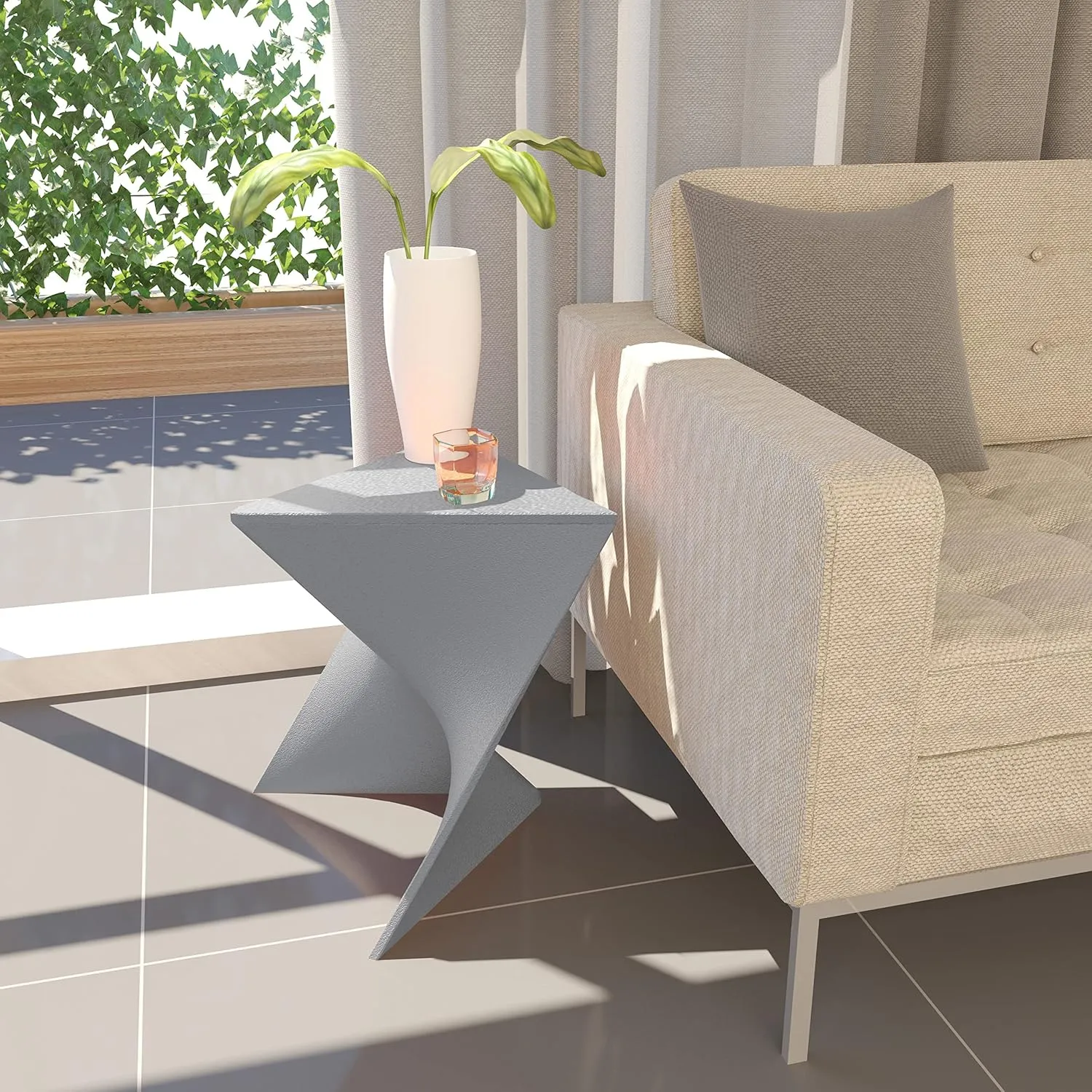LeisureMod Modern Grey Accent Side Table - Stylish Side Vanity Table for Bedroom & Living Room