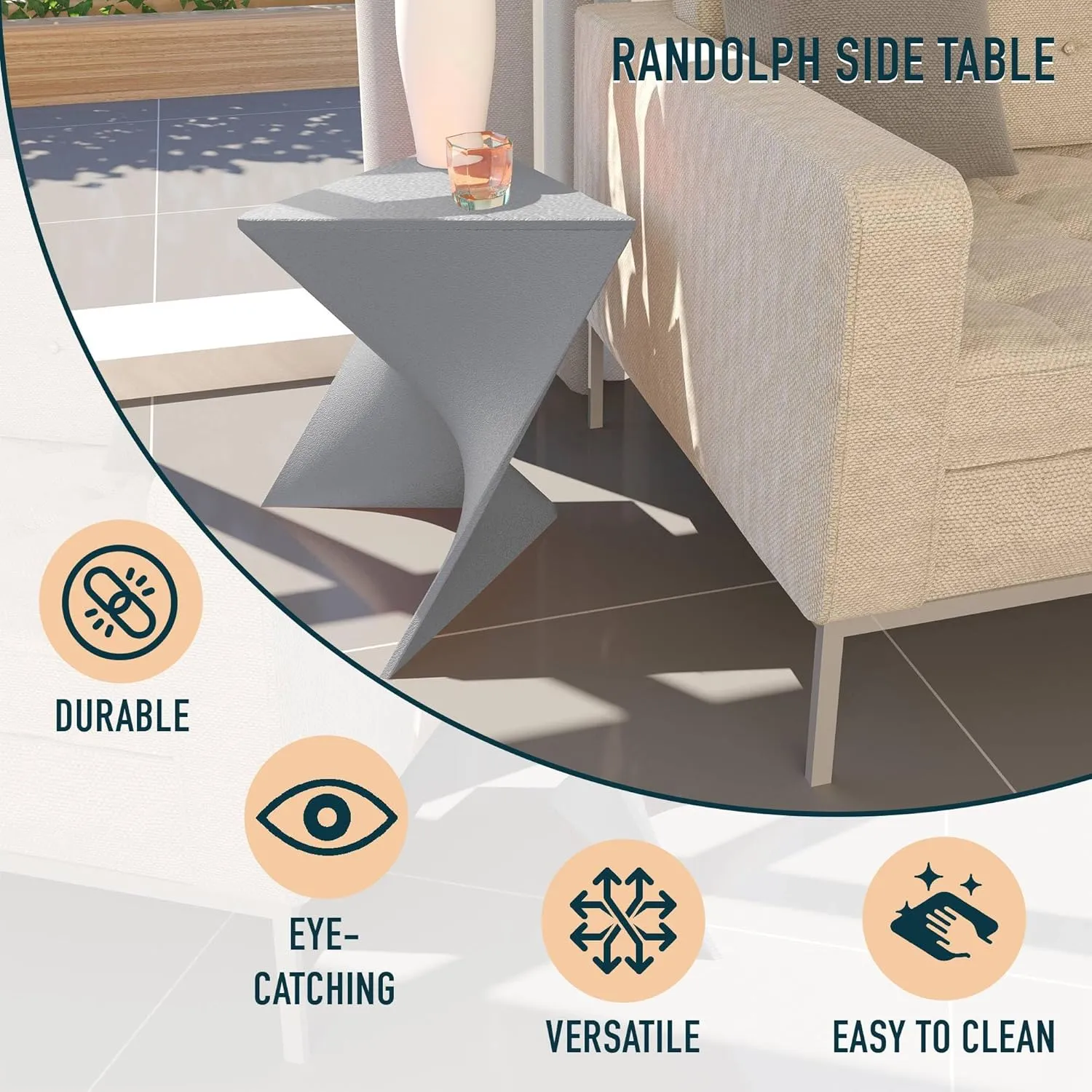 LeisureMod Modern Grey Accent Side Table - Stylish Side Vanity Table for Bedroom & Living Room