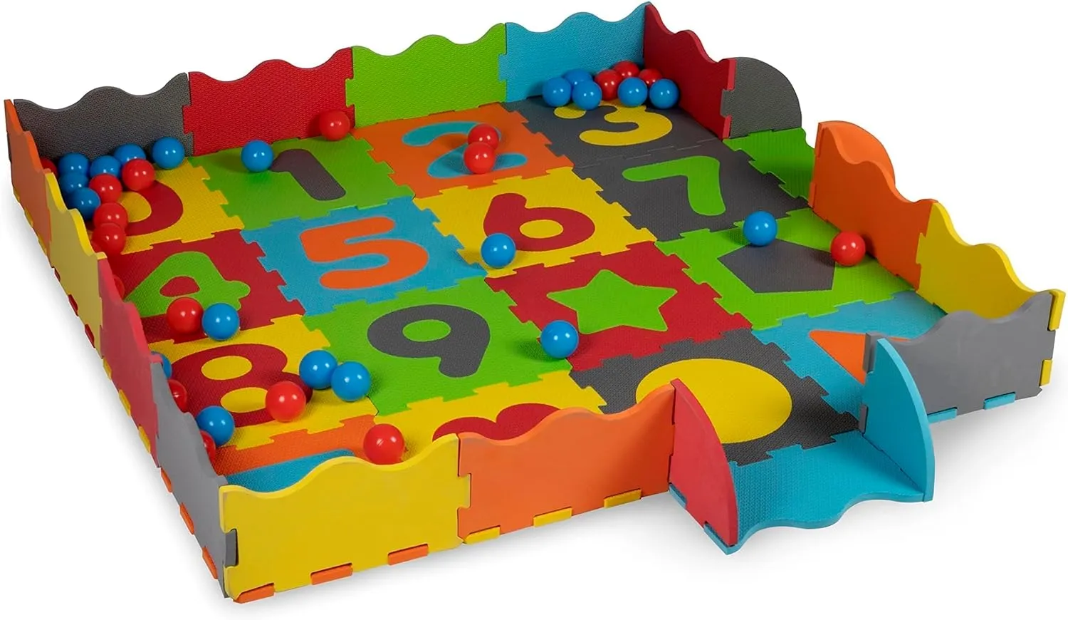Let's Play Play Set 3-in-1: Play Mat, Puzzle and Ball Box - Foam Rubber - 40 Balls