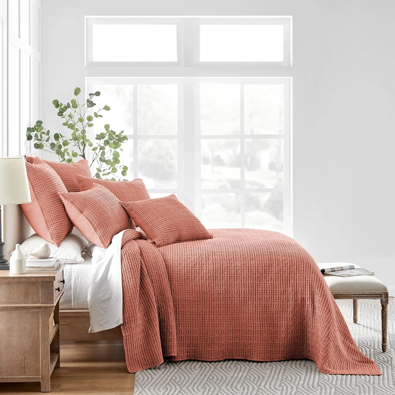 Levtex Home - Mills Waffle - Queen Quilted Bedspread Set - Adobe Cotton Waffle - Bedspread Size (104 x 106in.), Sham Size (26 x 20in.)