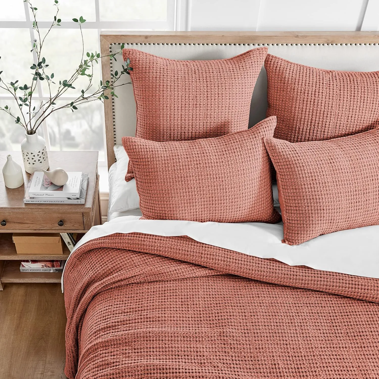 Levtex Home - Mills Waffle - Queen Quilted Bedspread Set - Adobe Cotton Waffle - Bedspread Size (104 x 106in.), Sham Size (26 x 20in.)