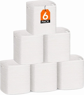 Lifewit 6 Pack Storage Cubes, 11 Inch Cotton Rope Woven Baskets, Foldable Decorative Cube Storage Bins, Hand Storage Box for Organizing Home Organizers with Handles for Shelves, Closet, White
