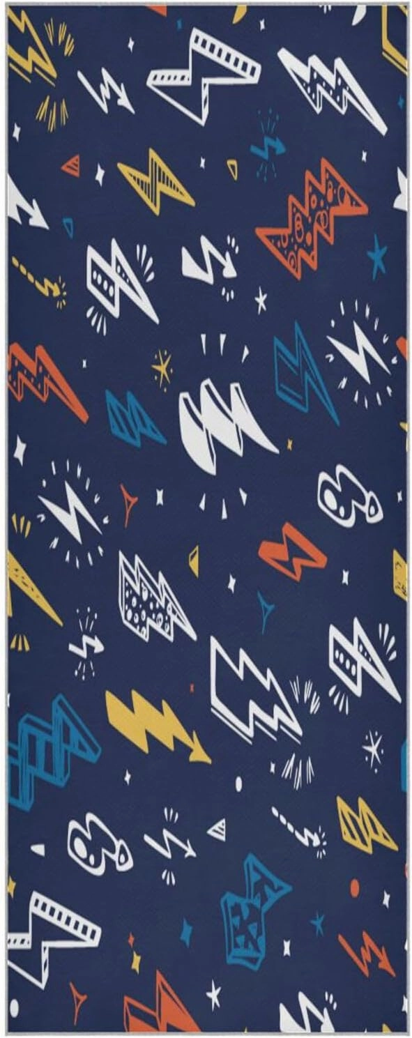 Lightning Bolts Signs Dark Blue Yoga Towel,Hot Yoga Mat Towel with Grip Dots Sweat Absorbent Non-Slip for Hot Yoga, 24" x72",Soft Yoga Blankets with Travel Bag,Pilates and Workout