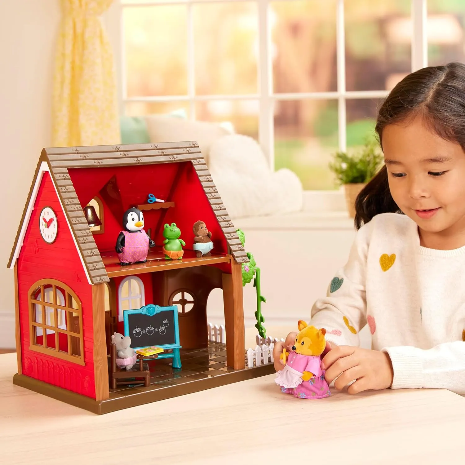 Lil Woodzeez – Toy Figures Playset – Miniature School Playhouse – Stackable – Storybook & Posable Figures Bundle – 3 Years  