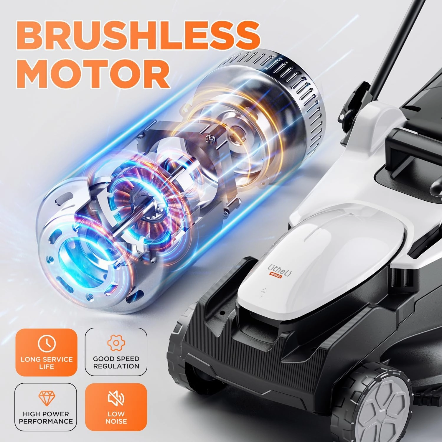 Litheli 40V (2 x 20V) 16" Electric Lawn Mower Cordless, Brushless Lawnmower with 6-Height Adjust, Portable & Lightweight Push Battery Powered Lawn Mower (2 * 4.0AH Batteries Included)