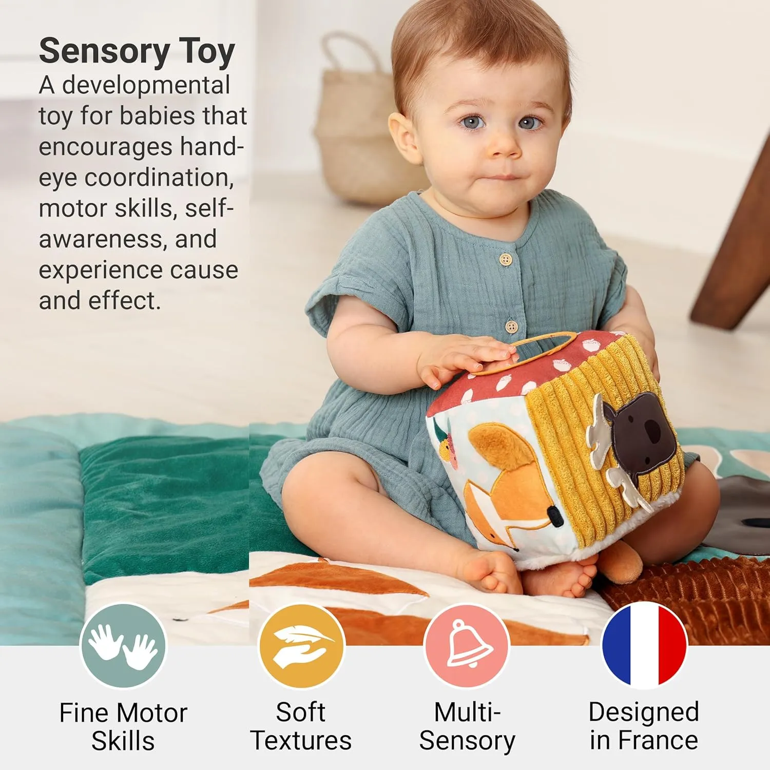 Little Big Friends Soft Activity Cube | Developmental Toy| Encourages Hand-Eye Coordination and Motor Skills (Forest)