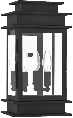 Livex Lighting 2014-04 Princeton Collection 2-Light Outdoor Wall Sconce Lantern with Clear Glass, Black