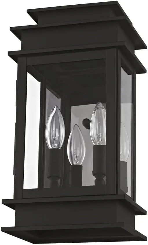 Livex Lighting 2014-04 Princeton Collection 2-Light Outdoor Wall Sconce Lantern with Clear Glass, Black