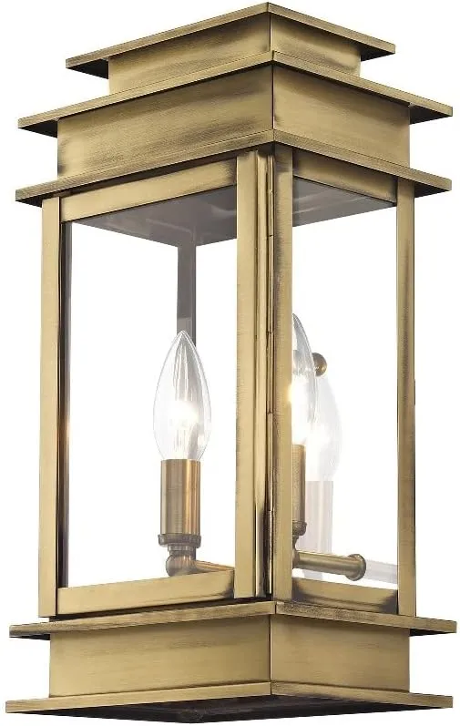 Livex Lighting 2014-04 Princeton Collection 2-Light Outdoor Wall Sconce Lantern with Clear Glass, Black