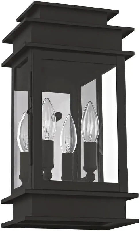 Livex Lighting 2014-04 Princeton Collection 2-Light Outdoor Wall Sconce Lantern with Clear Glass, Black