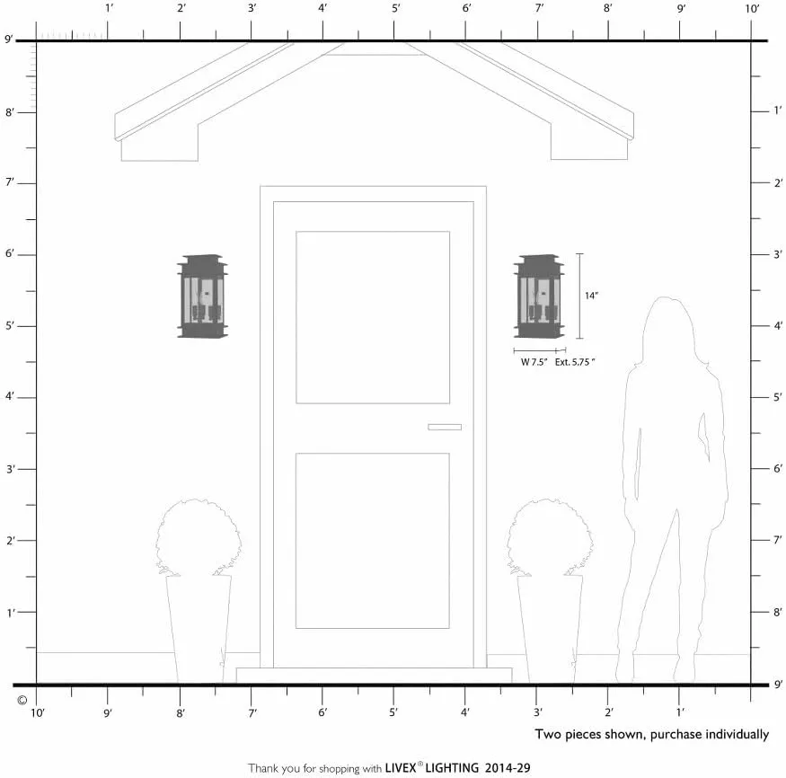 Livex Lighting 2014-04 Princeton Collection 2-Light Outdoor Wall Sconce Lantern with Clear Glass, Black
