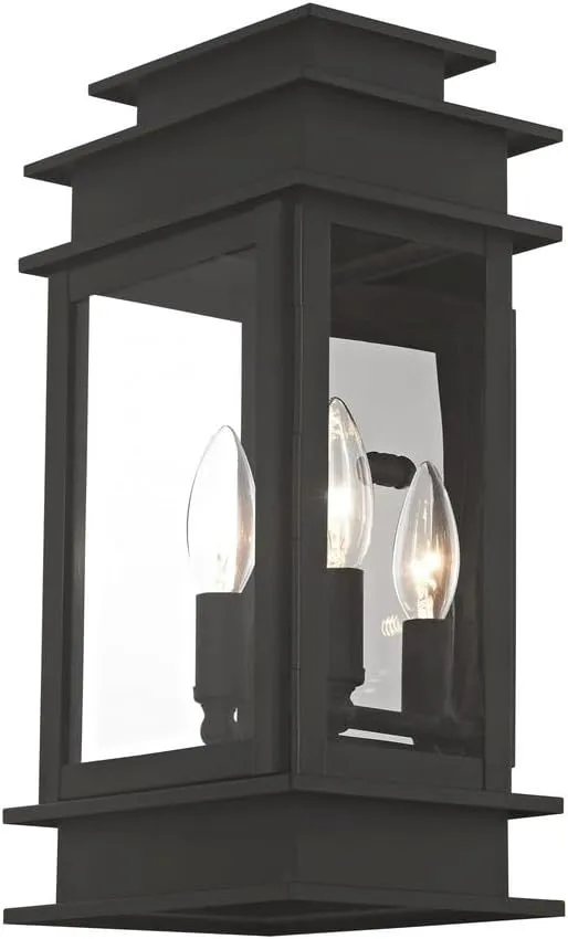 Livex Lighting 2014-04 Princeton Collection 2-Light Outdoor Wall Sconce Lantern with Clear Glass, Black