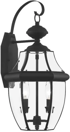 Livex Lighting 2251-04 Monterey 2 Light Outdoor Black Finish Solid Brass Wall Lantern with Clear Beveled Glass