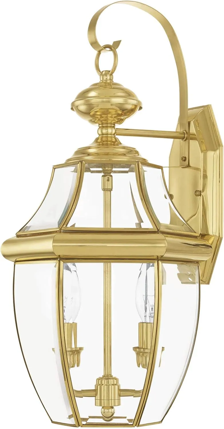 Livex Lighting 2251-91 Monterey 2 Light Outdoor Brushed Nickel Finish Solid Brass Wall Lantern with Clear Beveled Glass