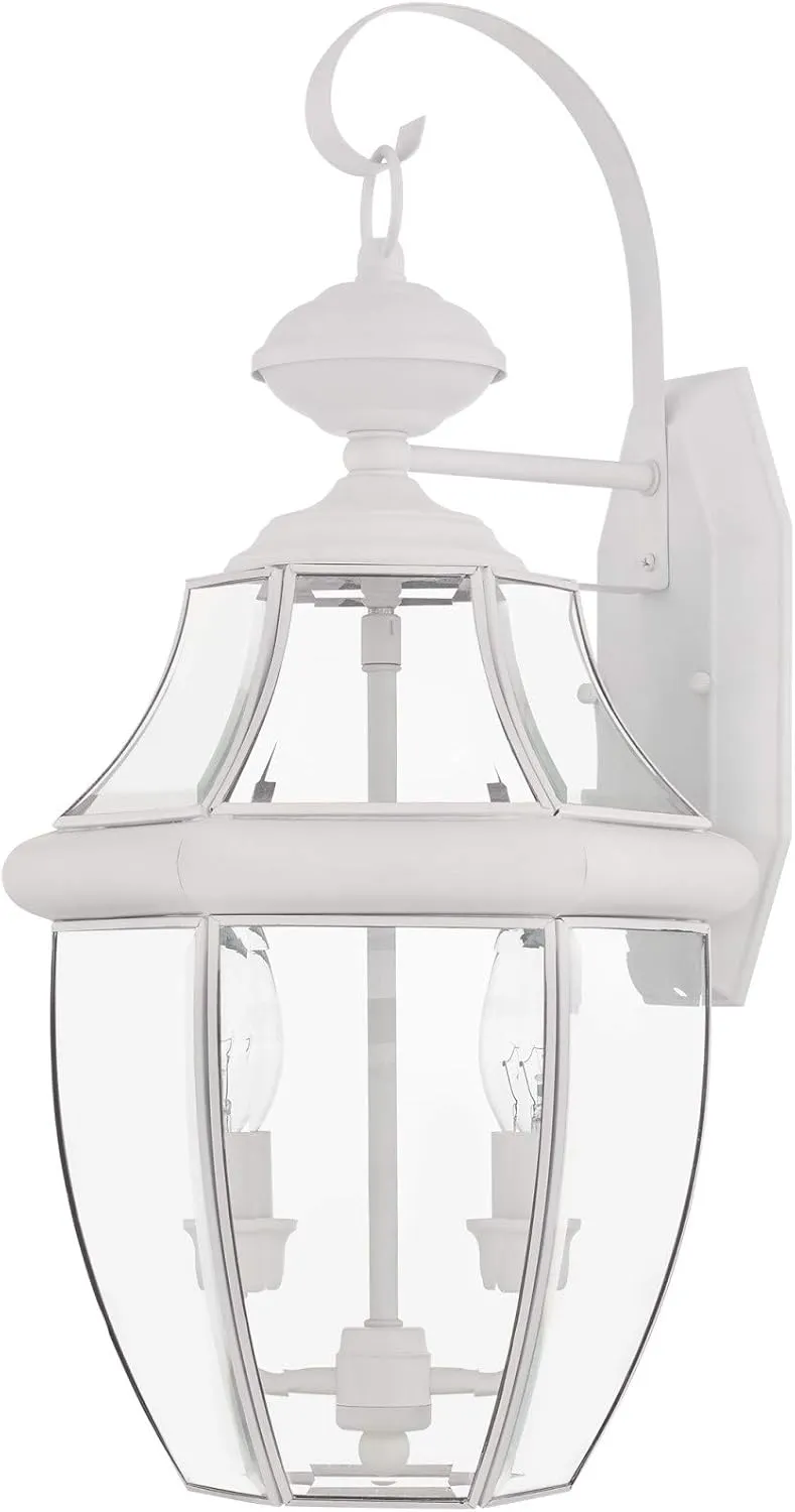Livex Lighting 2251-91 Monterey 2 Light Outdoor Brushed Nickel Finish Solid Brass Wall Lantern with Clear Beveled Glass