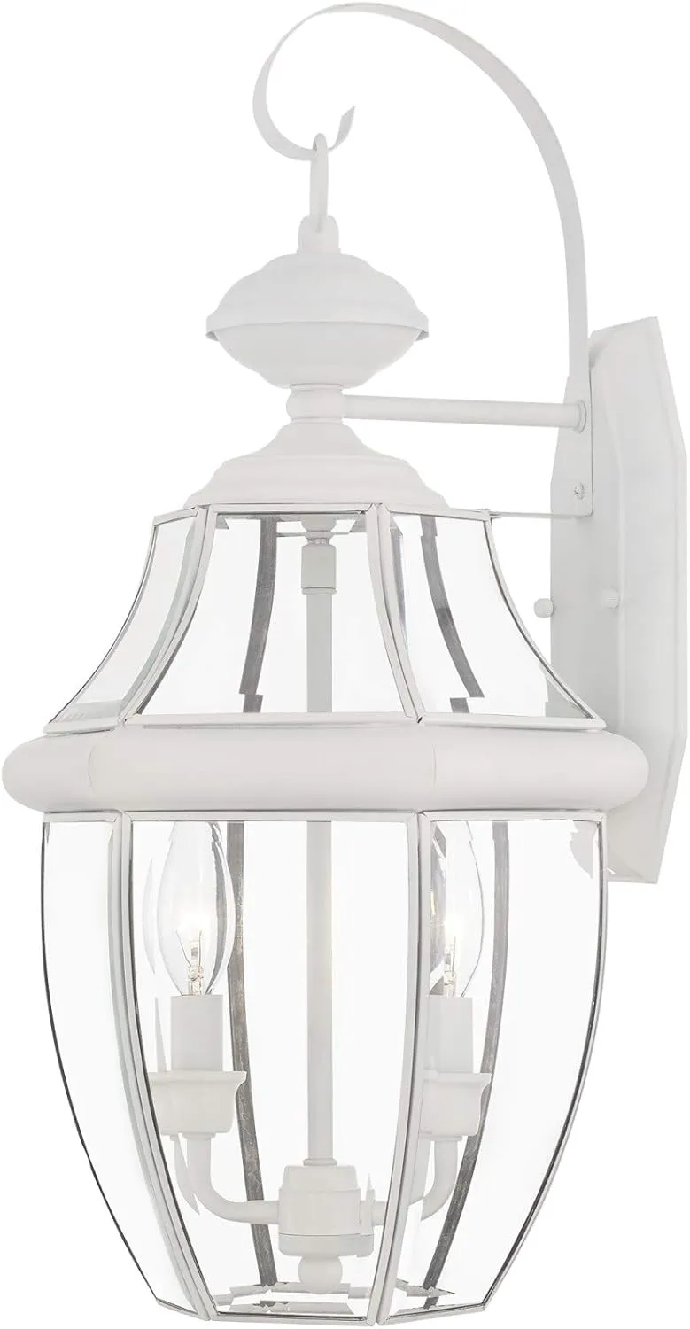 Livex Lighting 2251-91 Monterey 2 Light Outdoor Brushed Nickel Finish Solid Brass Wall Lantern with Clear Beveled Glass