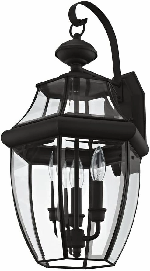 Livex Lighting 2351-07 Monterey 3 Light Outdoor Bronze Finish Solid Brass Wall Lantern with Clear Beveled Glass