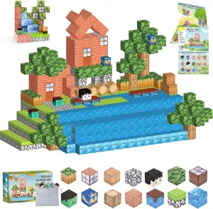 Ludmila 118PCS Magnetic Building Blocks Toy Set - Montessori STEM Toys, Forest House Construction Kit, 1-Inch Magnetic Cube Sensory Tiles for Kids Boys & Girls Ages 3 