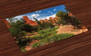 Lunarable Idyllic Place Mats Set of 4, Bryce Canyon National Park USA Scenery Famous Natural Plateau Monument, Washable Fabric Placemats for Dining Table, Standard Size, Rust Blue Olive Green