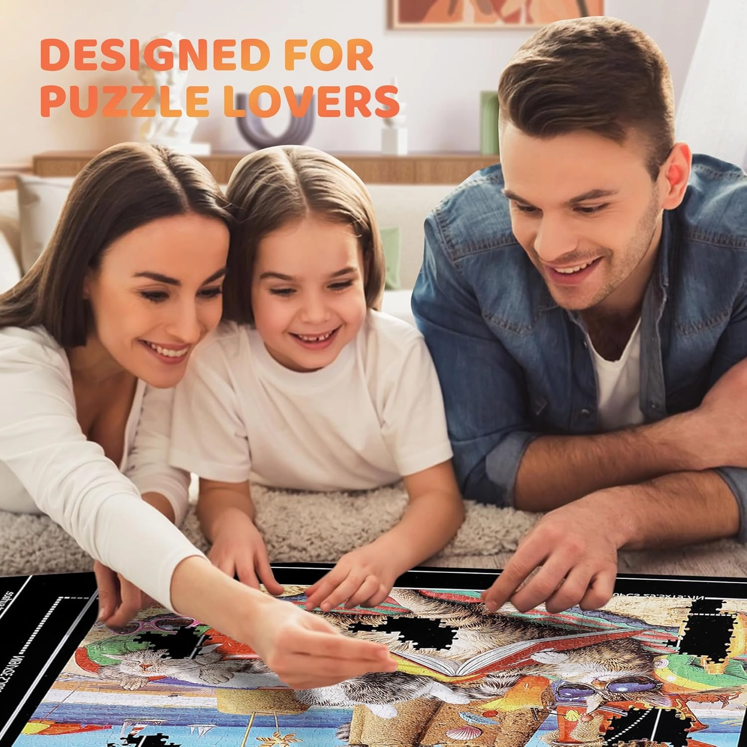 Lwoeo Jigsaw Puzzle Mat Roll Up, No Creases 48” x 30.7” Rubber Saver Pad Up to 2000 Pieces, Black Large Puzzel Matte Rollup with 6 Sorting Trays & 1 Storage Bag. Ideal for Holiday and Birthday