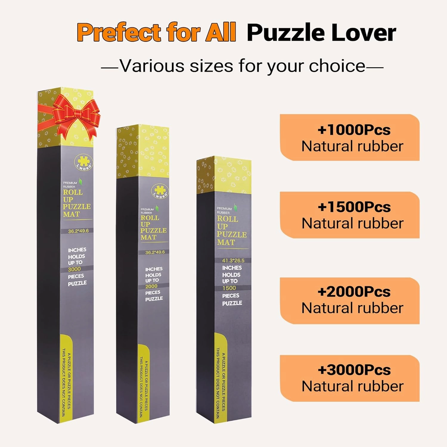 Lwoeo Jigsaw Puzzle Mat Roll Up, No Creases 48” x 30.7” Rubber Saver Pad Up to 2000 Pieces, Black Large Puzzel Matte Rollup with 6 Sorting Trays & 1 Storage Bag. Ideal for Holiday and Birthday