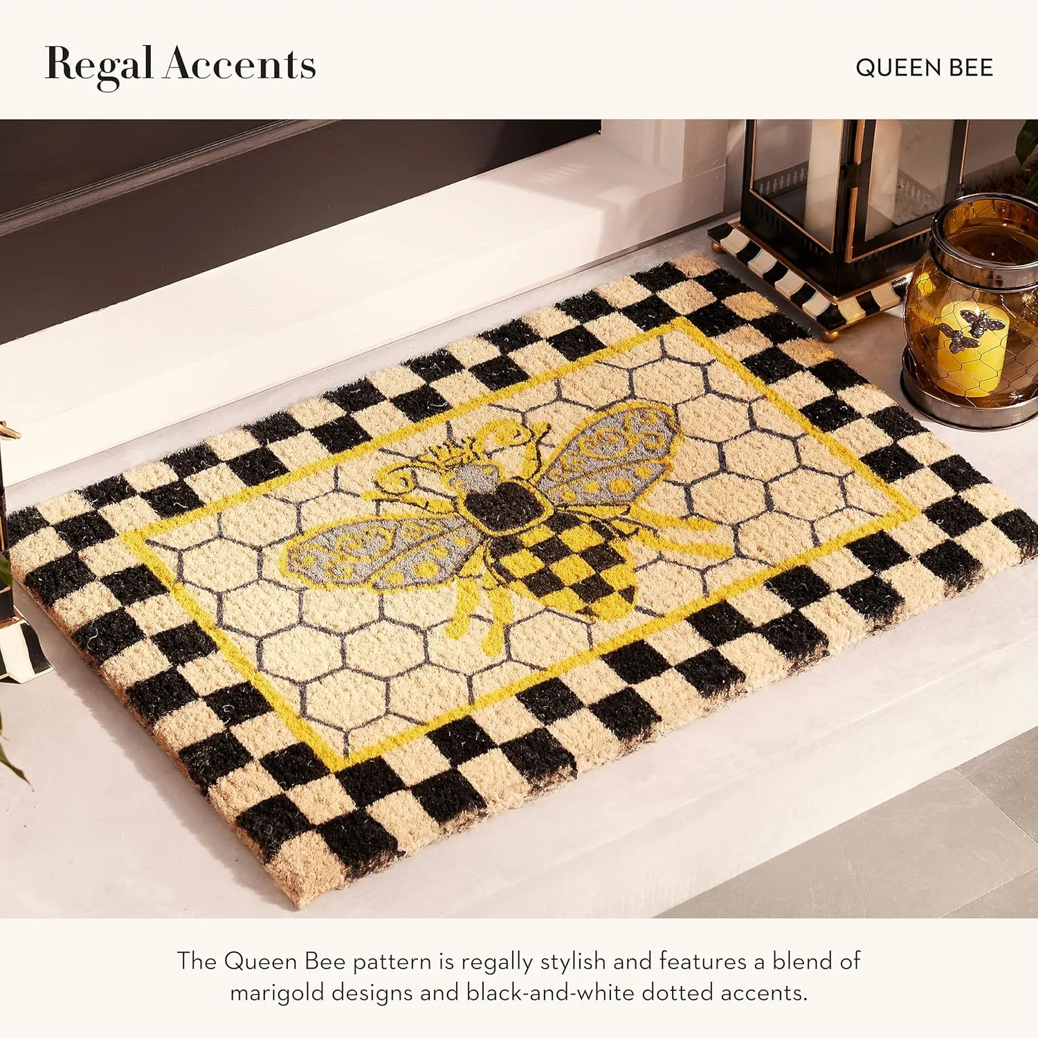 MACKENZIE-CHILDS Entrance Mat, Decorative Outdoor Front-Door Mat, Coir Doormat, Queen Bee