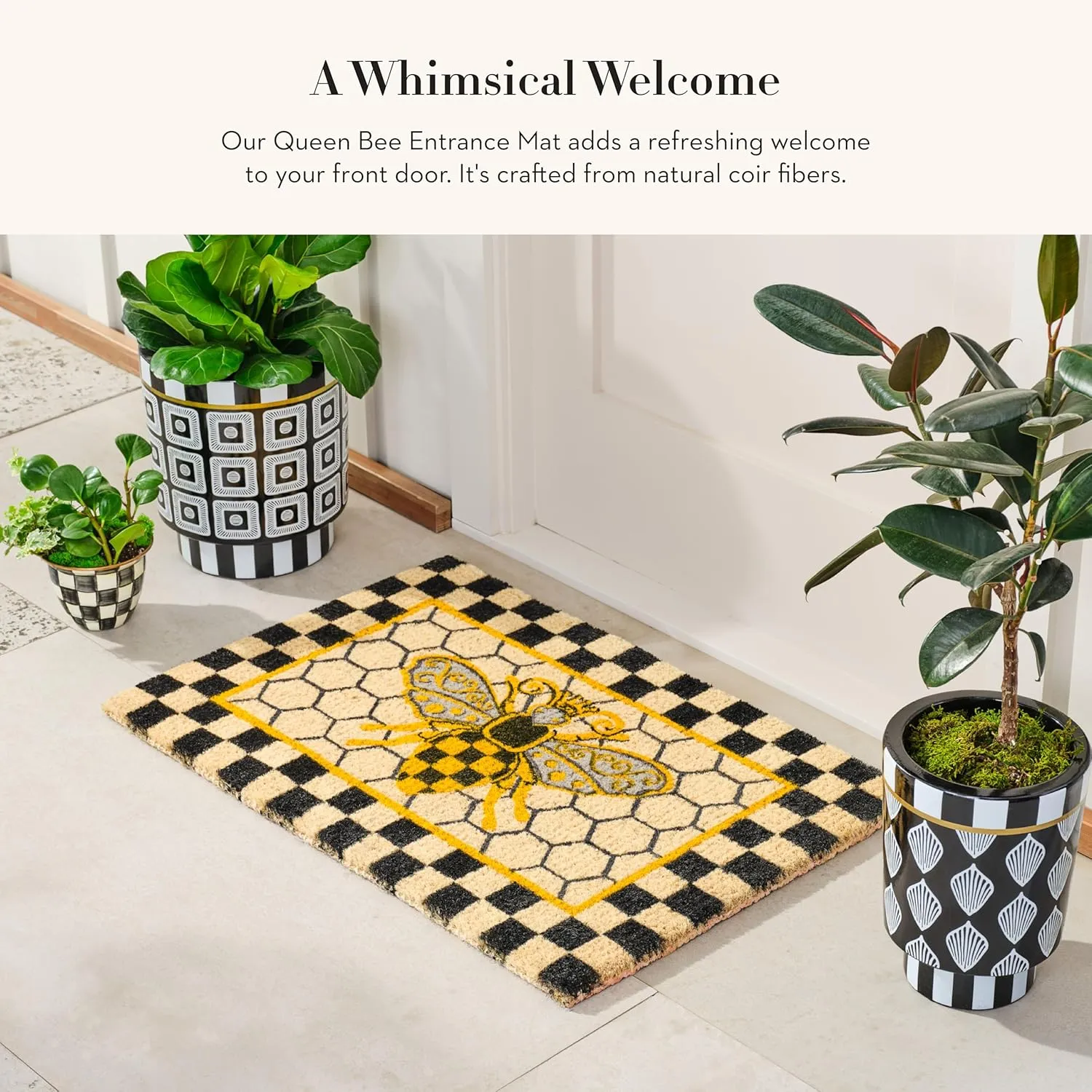 MACKENZIE-CHILDS Entrance Mat, Decorative Outdoor Front-Door Mat, Coir Doormat, Queen Bee