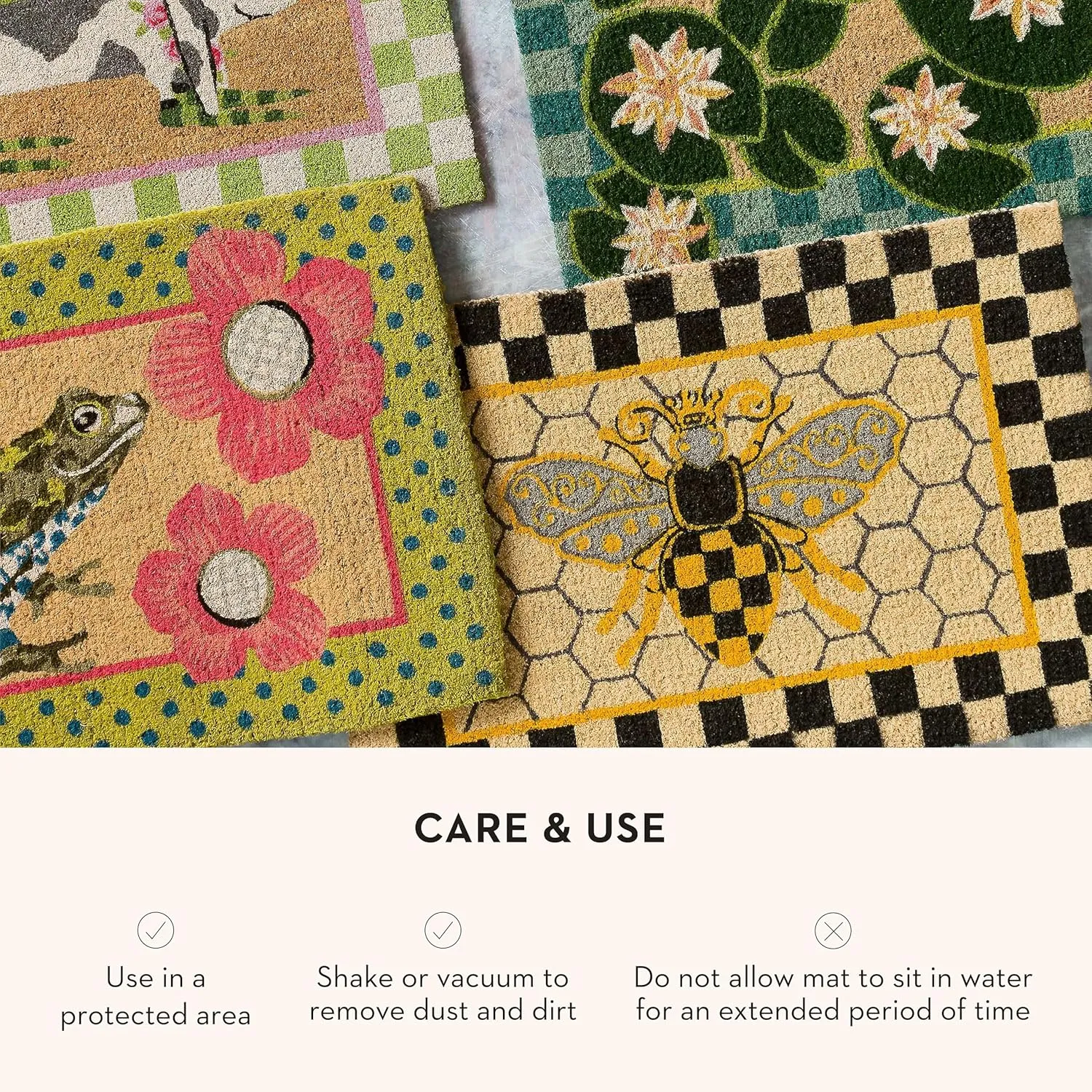 MACKENZIE-CHILDS Entrance Mat, Decorative Outdoor Front-Door Mat, Coir Doormat, Queen Bee